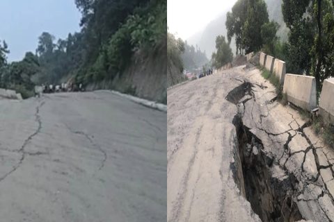 धादिङको गलौदीस्थित पृथ्वी राजमार्गको सडक भासियो, सवारी आवागमन ठप्प