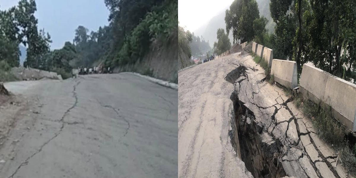 धादिङको गलौदीस्थित पृथ्वी राजमार्गको सडक भासियो, सवारी आवागमन ठप्प