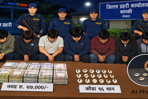 पोखरामा कौडा खेलिरहेका सात जना ५७ हजार नगदसहित पक्राउ
