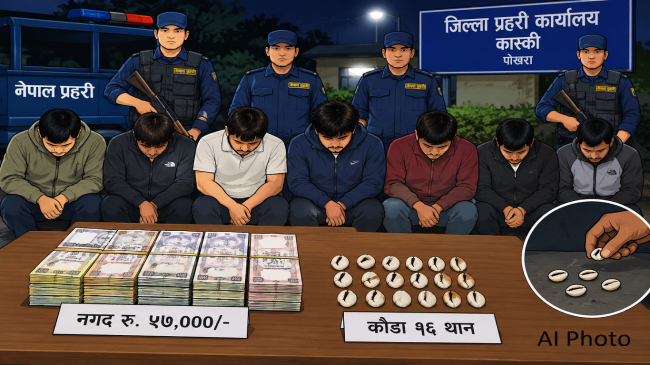 पोखरामा कौडा खेलिरहेका सात जना ५७ हजार नगदसहित पक्राउ