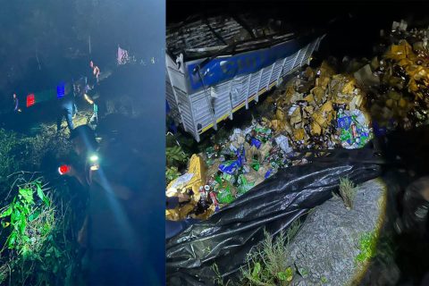 तनहुँमा बियर बोकेको मिनी ट्रक मर्स्याङ्दी किनारमा खस्यो, चालक बेपत्ता